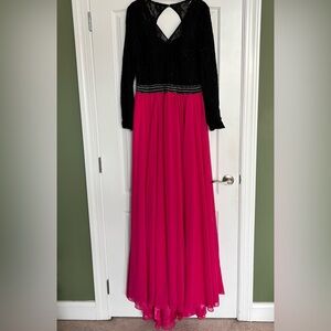 Elegant Black and Pink Evening Gown Prom Pageant Formal Dress